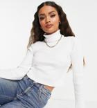 Asos Design Petite Roll Neck Crop Top In Rib In White