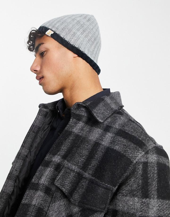 Farah Logo Ribbed Knit Beanie Hat In Gray