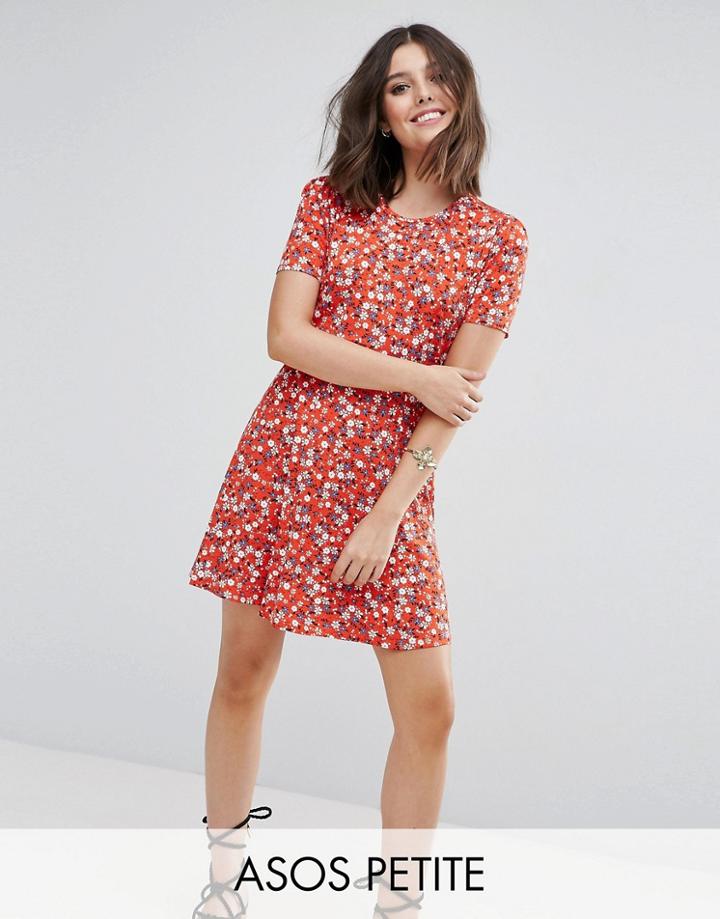 Asos Petite Mini Tea Dress In Floral Print - Red