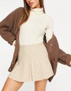 Monki Recycled Polyester Pleated Mini Skirt In Beige Dogtooth-neutral