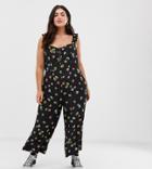 Brave Soul Plus Jumpsuit In Spot Floral Print-black