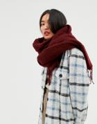Asos Design Supersoft Long Woven Scarf With Tassels In Burgundy-red