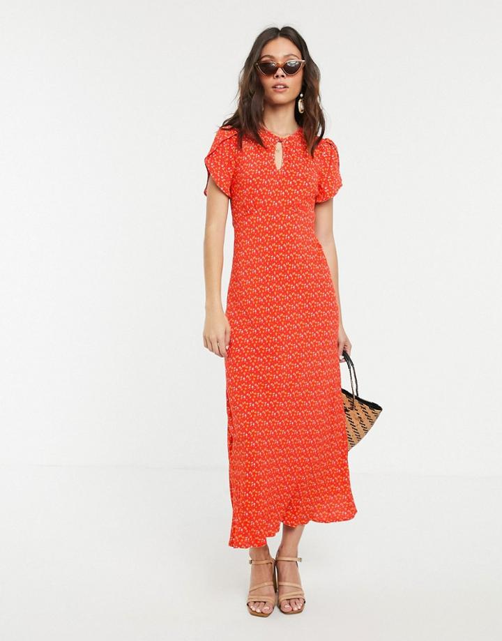 Ghost Pixie Crepe High Neck Floral Midi Dress-red