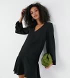 Asos Design Tall Long Sleeve V-neck Mini Dress With Curved Hem In Black