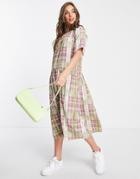 Glamorous Midi Smock Dress With Drop Waist In Multi Check