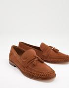 H By Hudson Guilder Woven Tassel Loafers In Tan Suede-brown