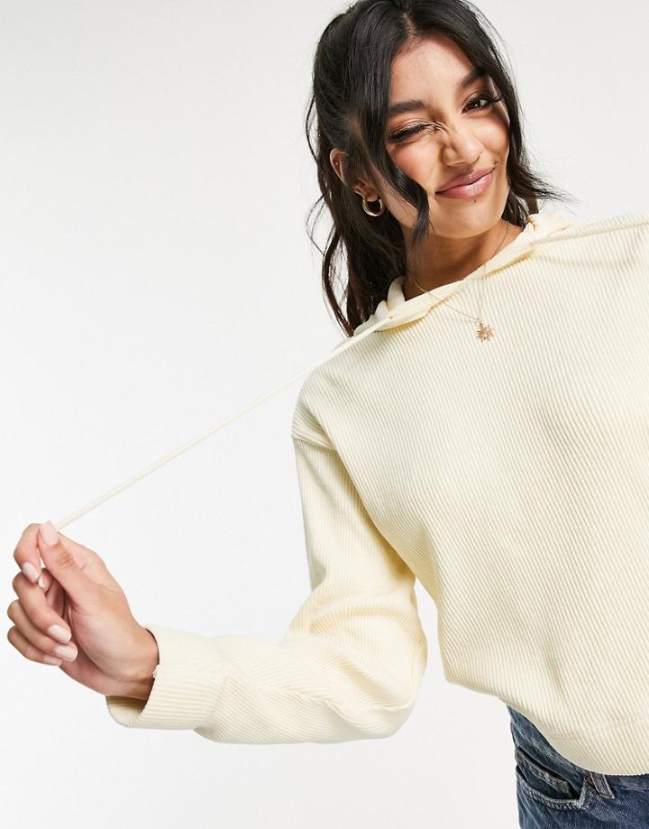 Pieces Ribbed Hoodie In Cream-white