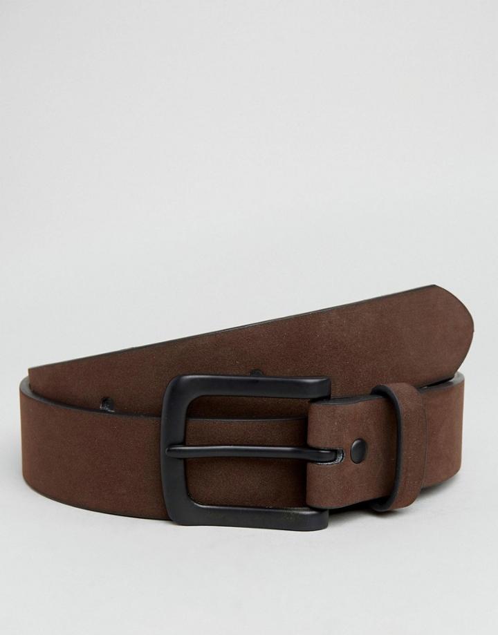 Asos Wide Belt In Brown Faux Suede - Brown