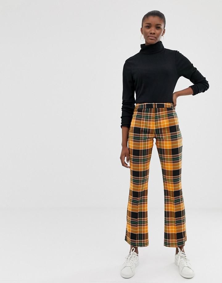 Asos Design Slim Flared Pants In Orange Check - Multi