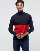 Wood Wood Jaques Roll Neck Sweater Chest Stripe - Blue