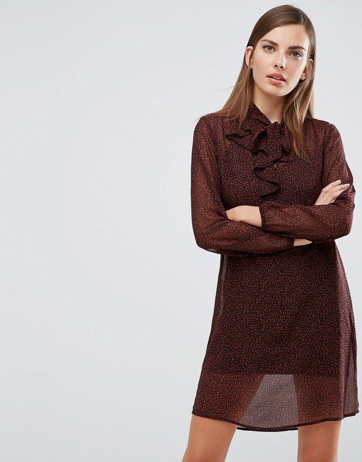 Sisley Animal Dress With Ruffle In Abstract Animal Print - Multi