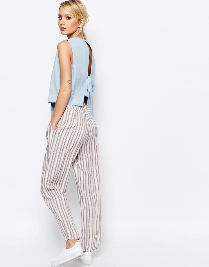 Neon Rose Wide Leg Trousers In Stripe - Nude
