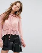Missguided Chiffon Tie Neck Blouse - Pink