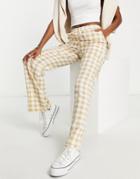 Heartbreak Wide Leg Pants In Beige Gingham - Part Of A Set-yellow