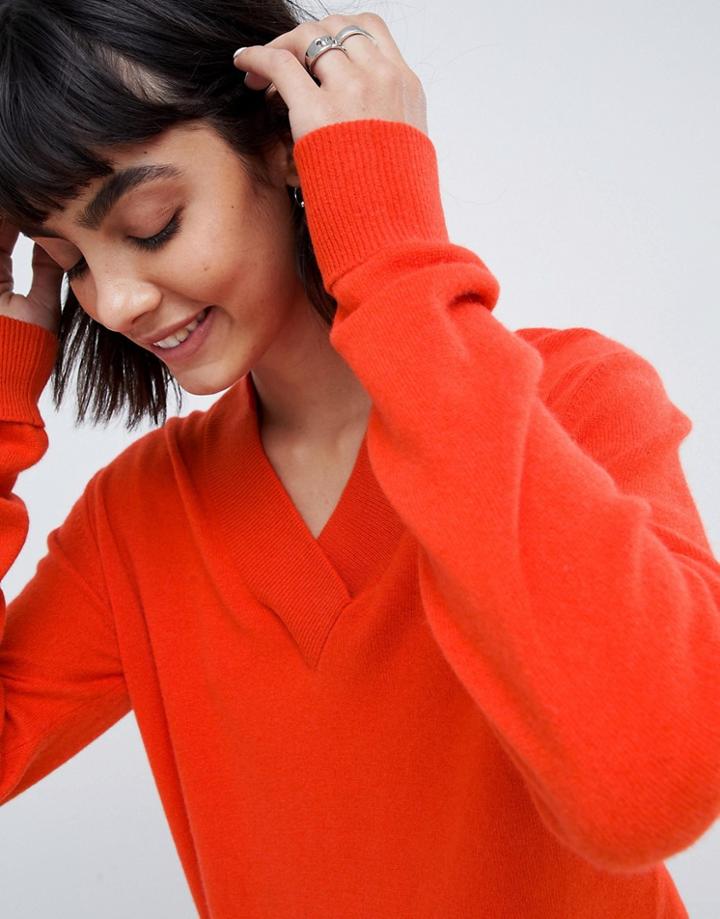 Asos White 100% Cashmere Sweater With V-neck - Red