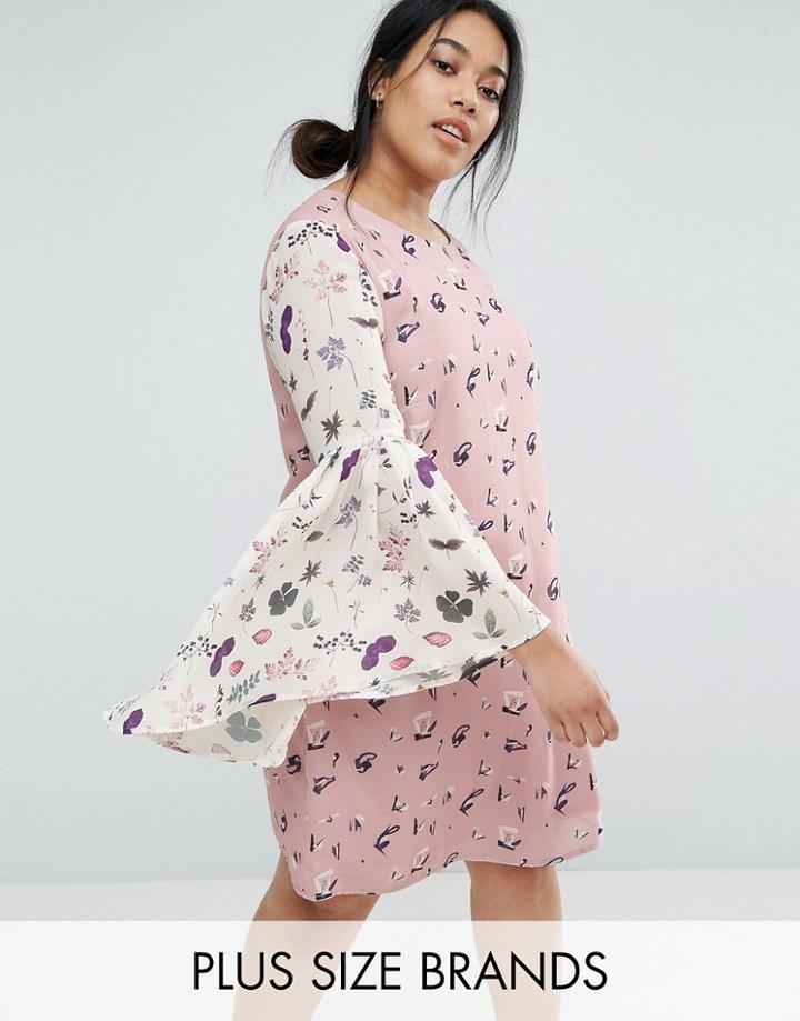 Unique 21 Hero Printed Shift Dress With Fluted Sleeves - Multi
