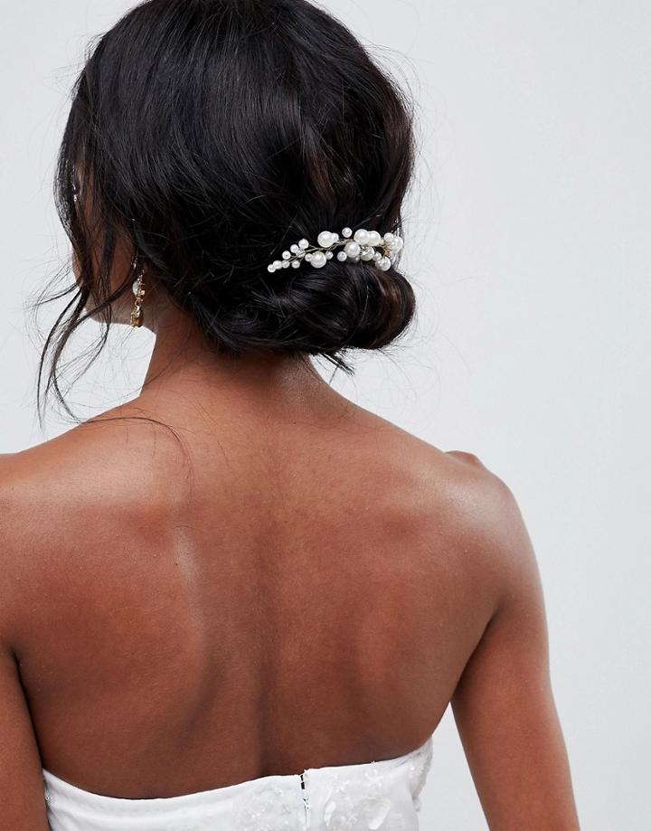 Asos Design Bridal Pearl And Crystal Vine Hair Comb - Gold