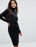 Selected Femme High Neck Knit Dress - Black