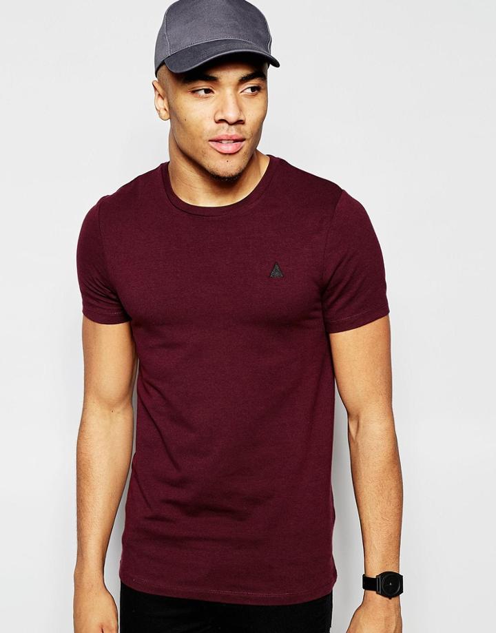 Asos Muscle T-shirt With Crew Neck And Embroidery In Oxblood - Oxblood