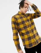 Pull & Bear Flannel Shirt In Mustard Check - Yellow
