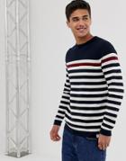 Burton Menswear Sweater In Navy With Yoke Stripe - Navy