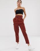 Asos Design Tapered Pants With Utility Pocket Detail-brown