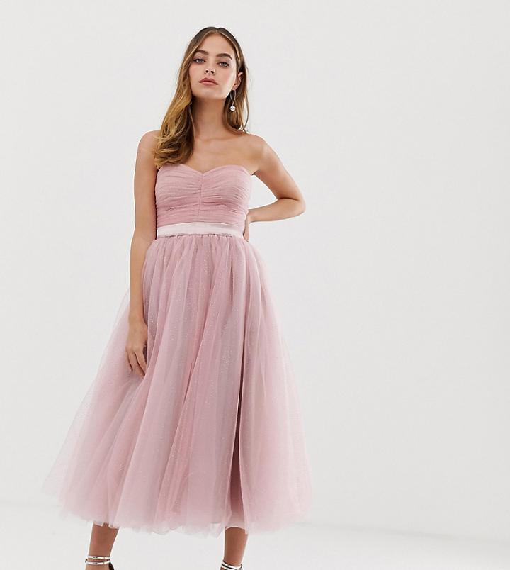 Dolly & Delicious Petite Bandeau Full Prom Midaxi Dress In Pink - Pink