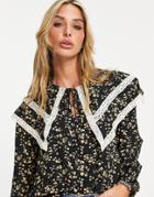 River Island Oversized Collar Praire Blouse In Black