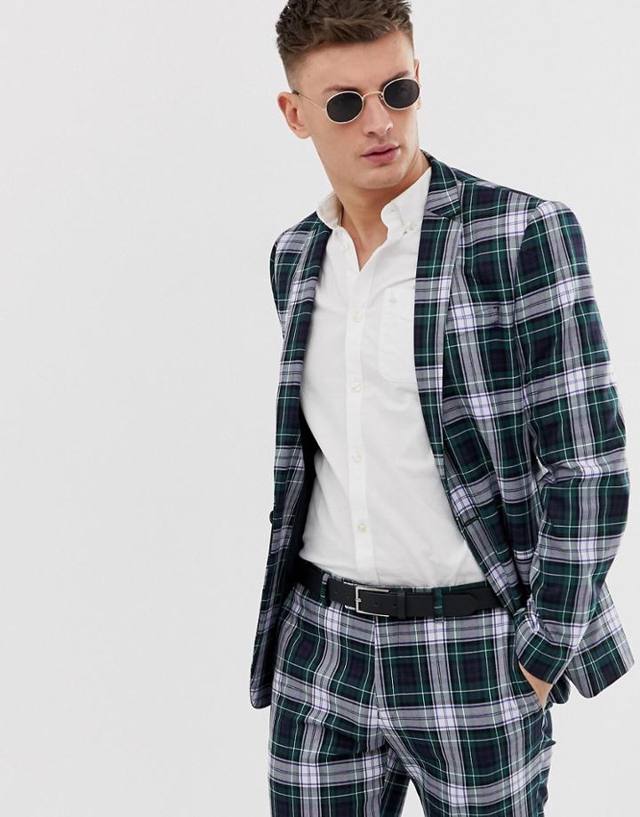 River Island Super Skinny Suit Jacket In Green Plaid - Green