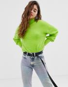 Noisy May Fluffy High Neck Neon Sweater - Green