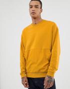 Asos Design Oversized Sweatshirt With Woven Pocket In Yellow - Green