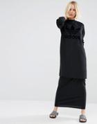 Adidas Originals Double Layer Maxi Dress With Tonal Trefoil Logo - Black