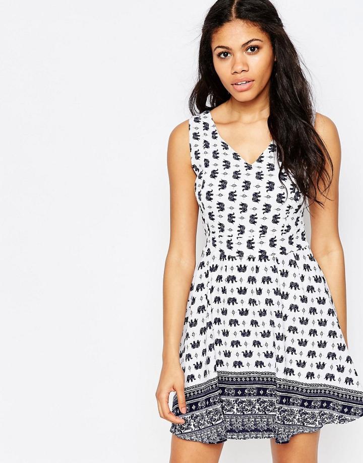Iska Elephant Border Print Tie Back Zip Dress