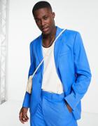 Asos Design Slim Longline Suit Jacket In Bright Blue