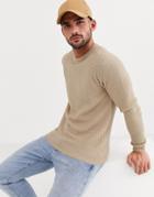 Asos Design Knitted Sweater With Basket Texture In Oatmeal-beige