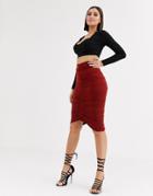 Club L London Ruched Midi Skirt In Dark Tan