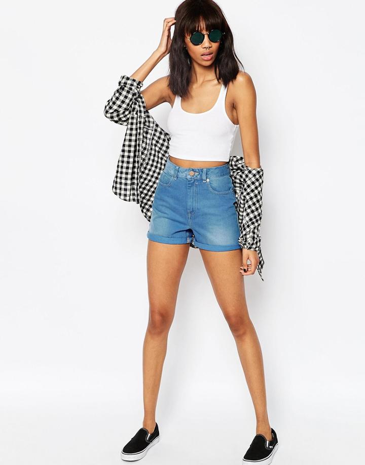 Asos Denim Mom Shorts In Kelly Wash - Kelly Wash
