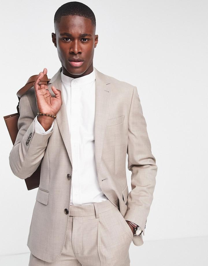 Noak Slim Suit Jacket In Stone Super-120s Fine Pure Wool Melange-neutral