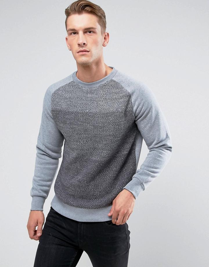 Brave Soul Crew Neck Raglan Textured Sweat - Gray