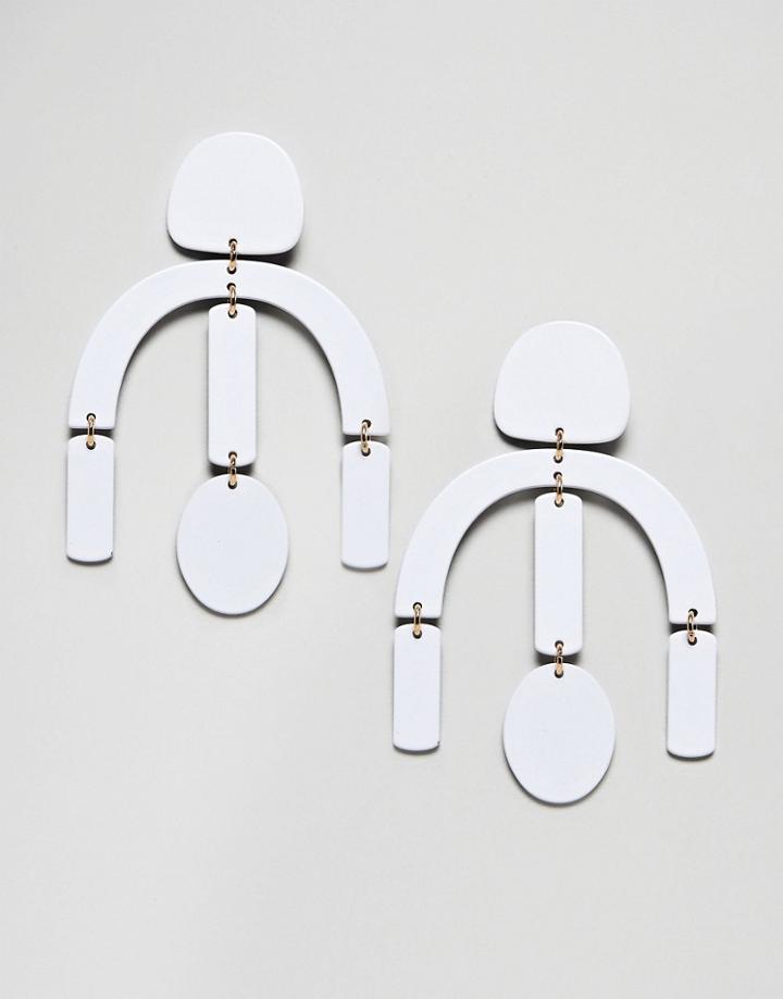 Asos Design Earrings In Geo Shape Design In White - White