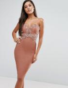 Rare London Sweetheart Pencil Dress With Lace Trim - Pink