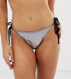 Glamorous Exclusive Tie Side High Leg Bikini Bottom In Metallic Silver