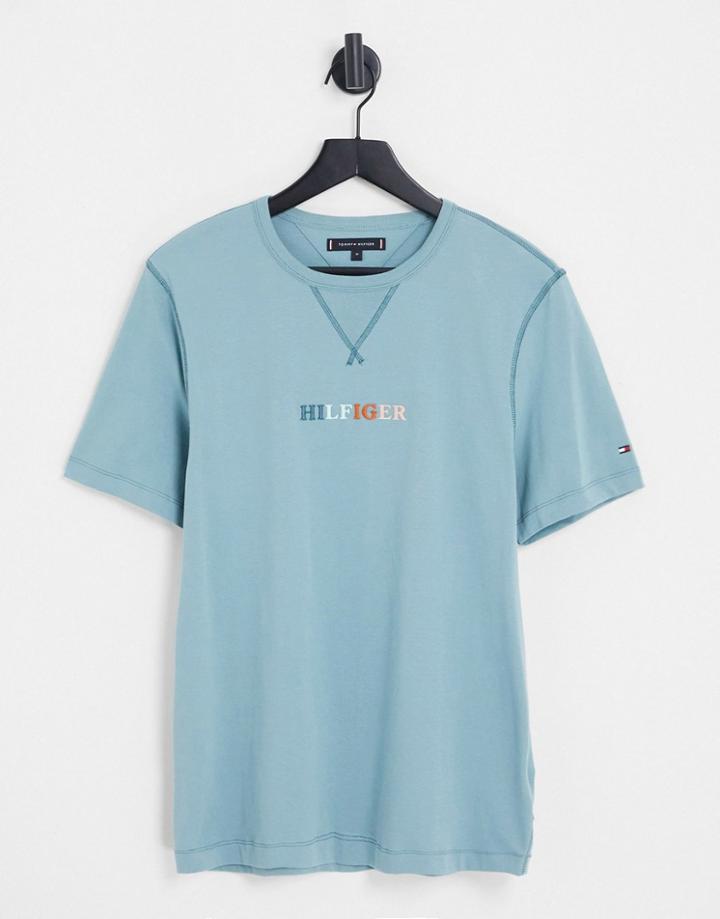 Tommy Hilfiger Cotton Multi Logo T-shirt In Light Blue - Lblue
