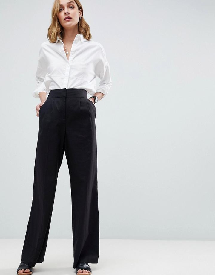Asos Tailored Clean Linen Wide Leg Pants - Black
