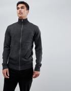French Connection Zip Through Funnel Neck Fine Gauge Sweater-gray