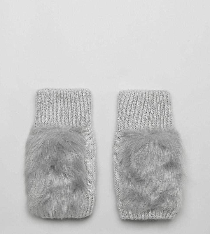 My Accessories Gloves With Faux Fur Detail In Gray - Gray