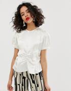 Asos White Satin Ruched Top-cream
