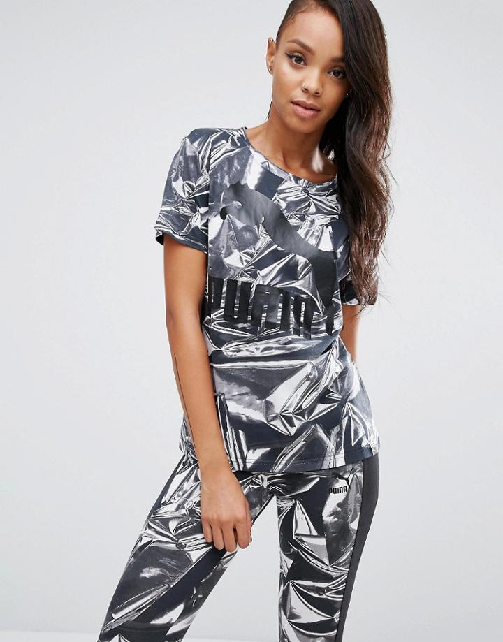 Puma Graphic Print Oversized T-shirt - Gray