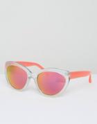 Markus Lupfer Blue Glitter Sunglasses With Neon Pink Colored Lens - Pink