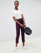 Asos Design Ultimate Check Ankle Grazer Pants In Purple Check - Multi